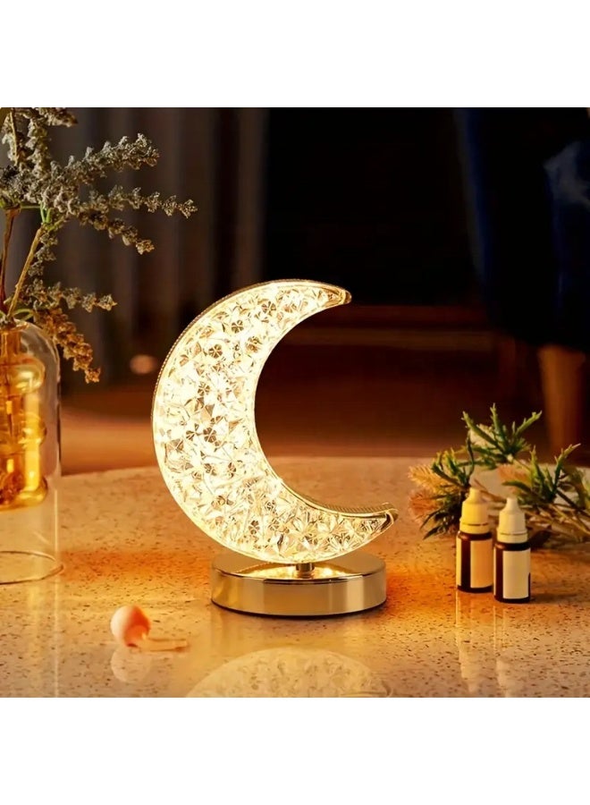 Home Care Crescent Moon Table Lamp, Stepless Dimmable Touch Lamp with 3 Colors, Rechargeable Night Light with USB Port, Ramadan Moon Light Bedside Lamp for Nightstand Desk Bedroom Living Room Home Decor - Image 4